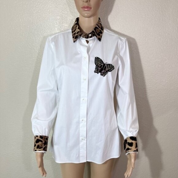 Dolce and Gabbana Womens Animal Print Embellished Butterfly Button Shirt 46 - Picture 1 of 7